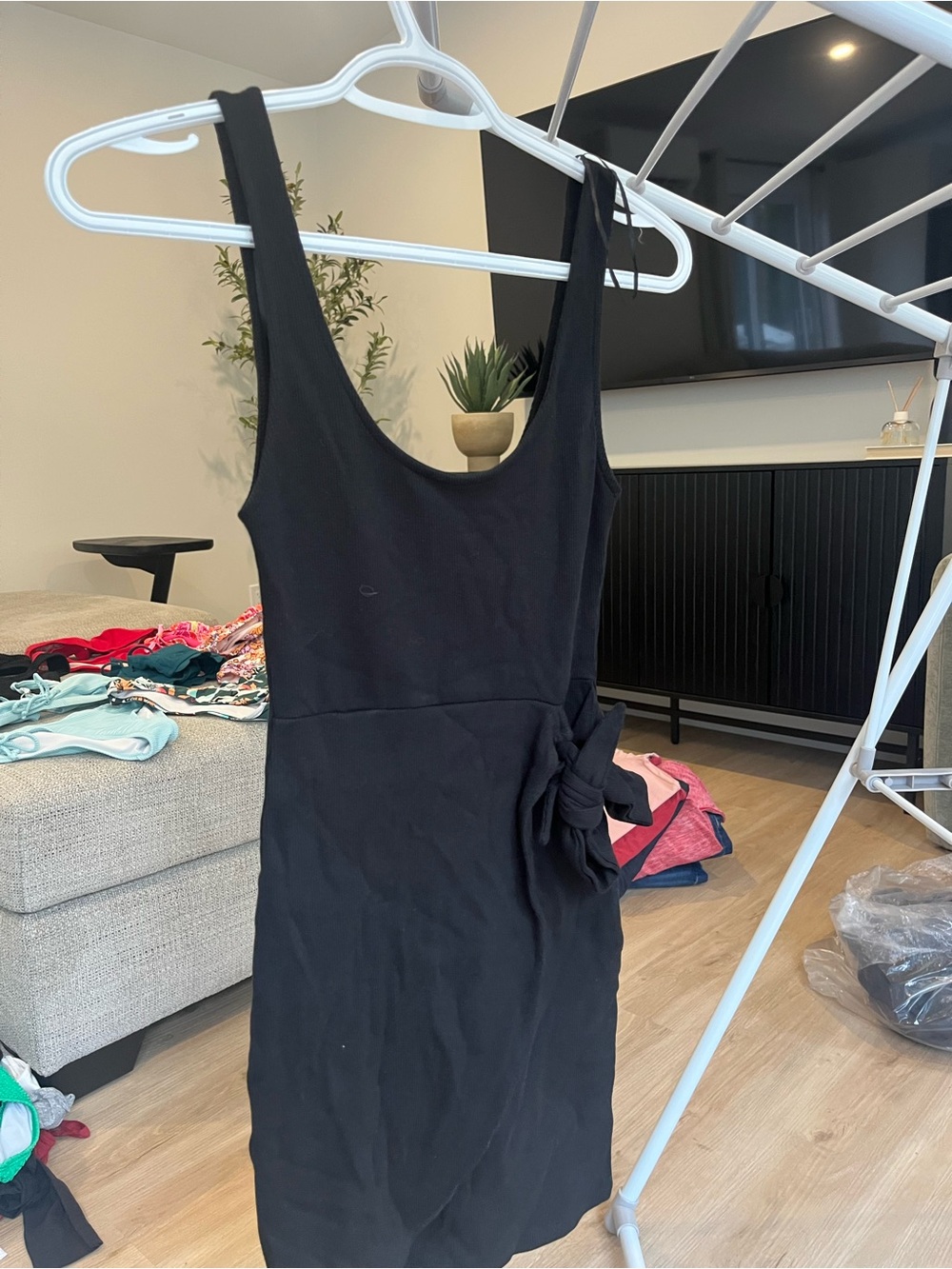 Zara Black Sleeveless Mini Dress with Side Tie